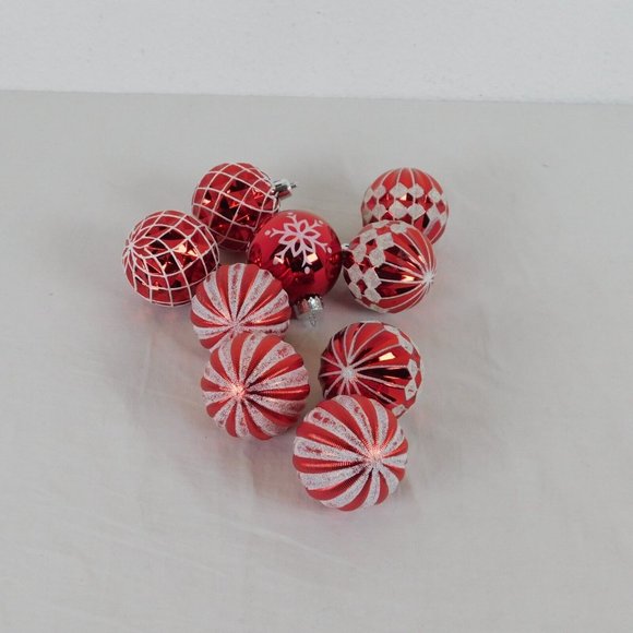 Unknown Other - 9 Holiday Glitter Red White Christmas Ornaments Four Styles 2" Diameter Plastic